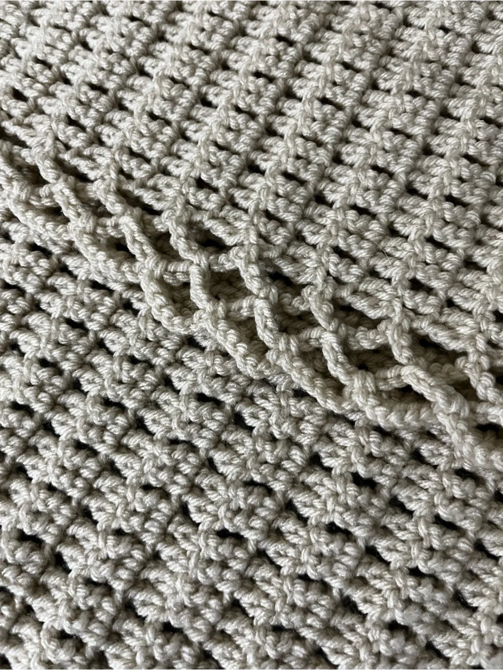 Handmade Crochet Cream Runner Style Throw Blanket Farmhouse Cozy Accent